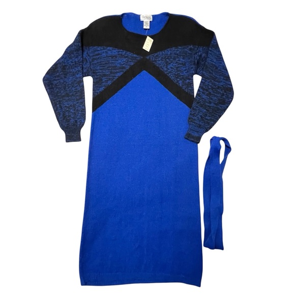 NWT Vintage Sweater Dress M Blue Black Angora Wool Blend - Picture 4 of 9